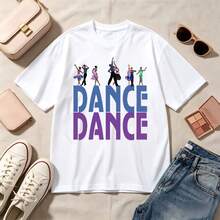 Retro Dance Dance, 100% Cotton, Oversized, Soft Breathable, Casual Crewneck, Short Sleeve Top, Summer Vibes, Streetwear, Dance Lovers - Blanco - Ver 1
