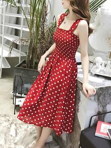 Vestido Largo de Verano Befree, Estilo Vintage con Puntos, Casual, con Volantes, Elegante, con Tirantes, Tipo Camisola, Sedoso, Talla 5XL, Vestidos Sexys para Mujer - Negro - Ver 3