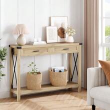 43-Inch Bohemian Console Table For Entryway, Rattan Drawers, Wooden Entryway Or Sofa Table With Storage, Decorative Design For Living Room, Hallway Or Foyer - 棕色 - 查看 3