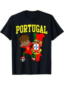 Camiseta de Fútbol de Portugal para Hombre con Diseño de Dabbing - Corte Holgado Casual, Manga Corta y Cuello Redondo, con Bandera Portuguesa y Jugador de Fútbol, Lavable a Máquina, Seda Fría, Secado Rápido, Transpirable, Sin Sensación de Calor - Negro - Ver 6