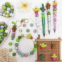 25/44/46pcs 3D Cactus Shaped Silicone Bead Set, Plant Silicone Beads, Loose Bead Set, 15mm Silicone Round Beads, Floral Print Beads, Colorful Round Beads, Suitable For Jewelry Making, Earrings, Necklaces, Bag Chains, Beaded Pens, Phone Straps, Makeup Brushes, DIY Spring And Summer Beading - Cactus Plant Series - View 6