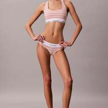 Calvin Klein Icon Cotton Modal Bikini QF8520  Thongs For Women Underwear - Pulse Stripe Mango Fizz - View 2