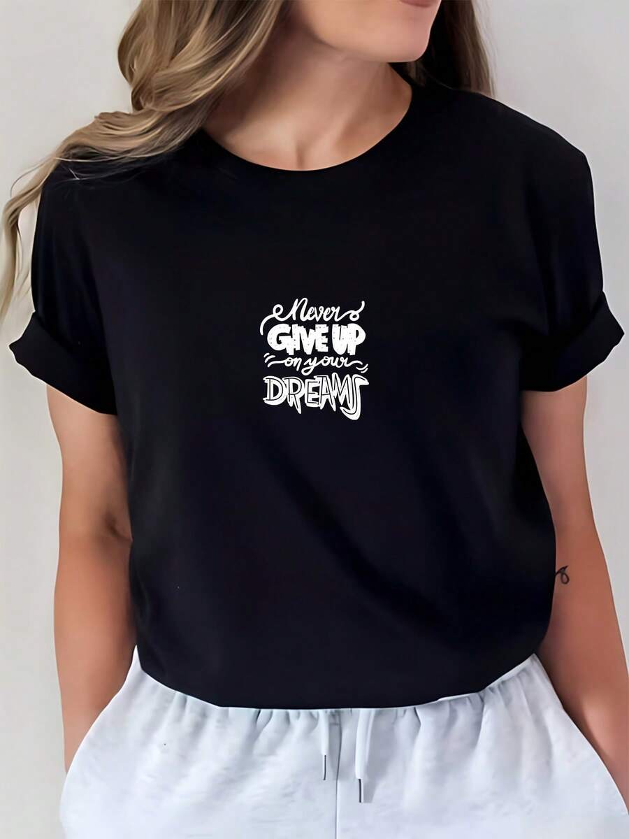 Camiseta Never Give Up de 200g - Un excelente regalo para las fiestas, adecuado para transmitir bendiciones a amigos y familiares, el divertido estampado del logo añade alegría a las vacaciones, ideal para actividades de team building y uso casual diario. Estilo básico universal. - Negro - Ver 1