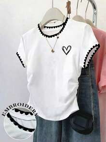Camiseta de manga corta casual y sencilla para mujer, para uso diario - Blanco - Ver 6