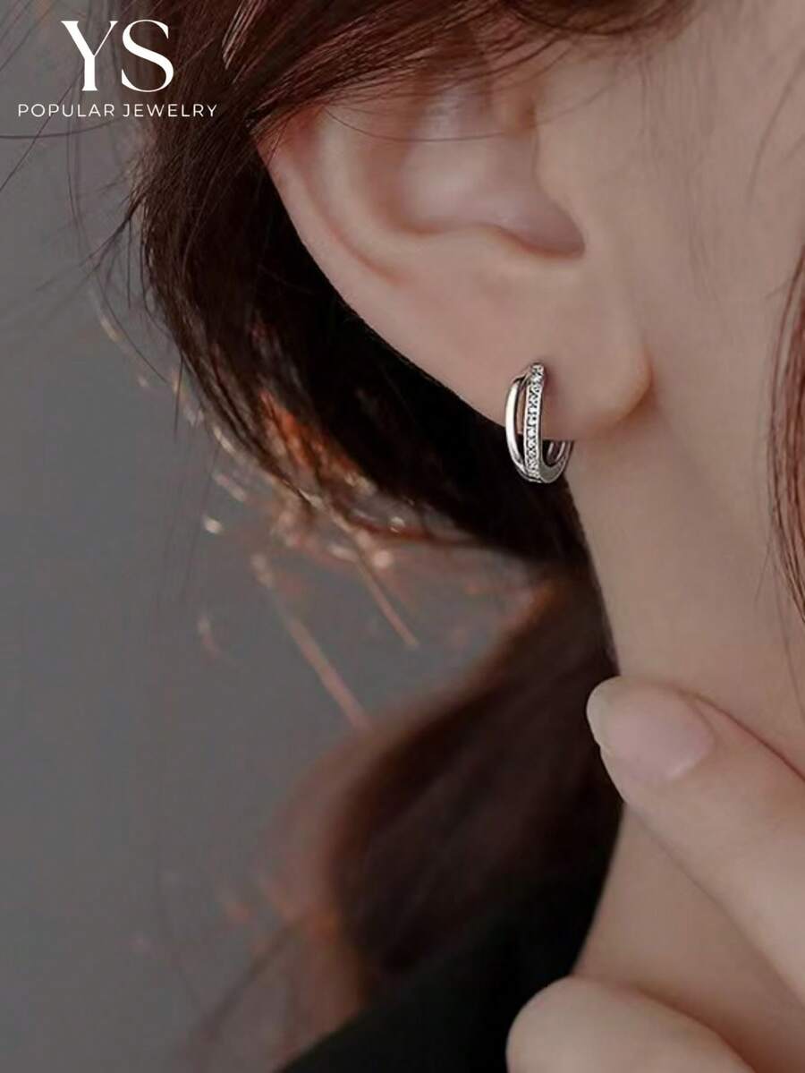 1对精美耳环 - 时尚与优雅的完美融合，双层设计，镶嵌独特扭曲水钻，适合年轻女士和学生佩戴，铜质微镶耳环
