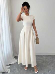 YHHElenzga Vestido largo elegante de mujer con volantes en el bajo y cintura ajustada, para el veranoYHH - Albaricoque - Ver 6