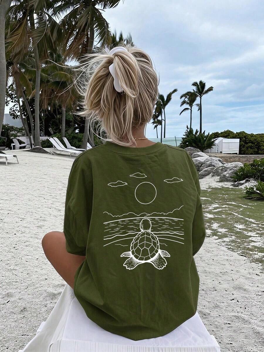Free Shipping, Local Delivery In Mexico, Delivery In 4 Days. Women's Printed Short-Sleeved Summer T-Shirt, Polyester Fabric, Multifunctional Style, Regular Fit, 180 Grams, 1 Unit. - Army Green - View 1