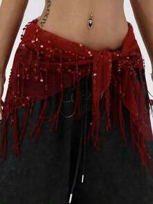 Women's Sequin Sparkly Tassel Belly Dancing Belt  Waist Chain Belly Dance Hip Scarf Belt CTQW - 黑色 - 查看 3