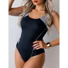 Traje de baño de una pieza para mujer, traje de baño conservador profesional para aguas termales, traje de baño deportivo adelgazante para mujer. - Negro - Ver 3