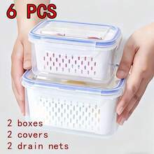 18/9/6-Piece Food- Drainage Baskets. Household Airtight Refrigerator Fresh-Keeping Storage Containers With Drain Basket And Lid For Storing Various Fruits And Vegetables. 6/3/2 Boxs+6/3/2 Covers +6/3/2 Drain Nets - View 6