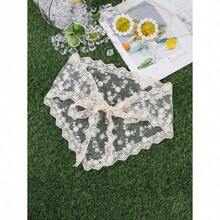 1pc Minimalist Street Style White Lace Floral Tie Neckerchief Summer Hair Accessories Beach Hair Band Women Bandana Vacation Headband - Beige-1 - View 4