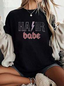 2026Fall Women T-Shirt Vintage Hair Babe Hair Stylist Hairstylist Hairdresser T-Shirt Halloween Pumpkin Thanks Giving Family Funny Christmas Graphic Casual Autumn Tee Tops Women's T Shirtcool Women's Printed T-shirt - Negro - Ver 1