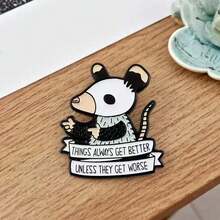 1pc/Funny Sarcastic Opossum Enamel Pin - "Things Always Get Better Unless They Get Worse" Quote Brooch, Cute Meme Lapel Pin, Aesthetic Humor Badge, Perfect Gift For Friends, Backpack/Jacket Decor - Multicolor - View 4
