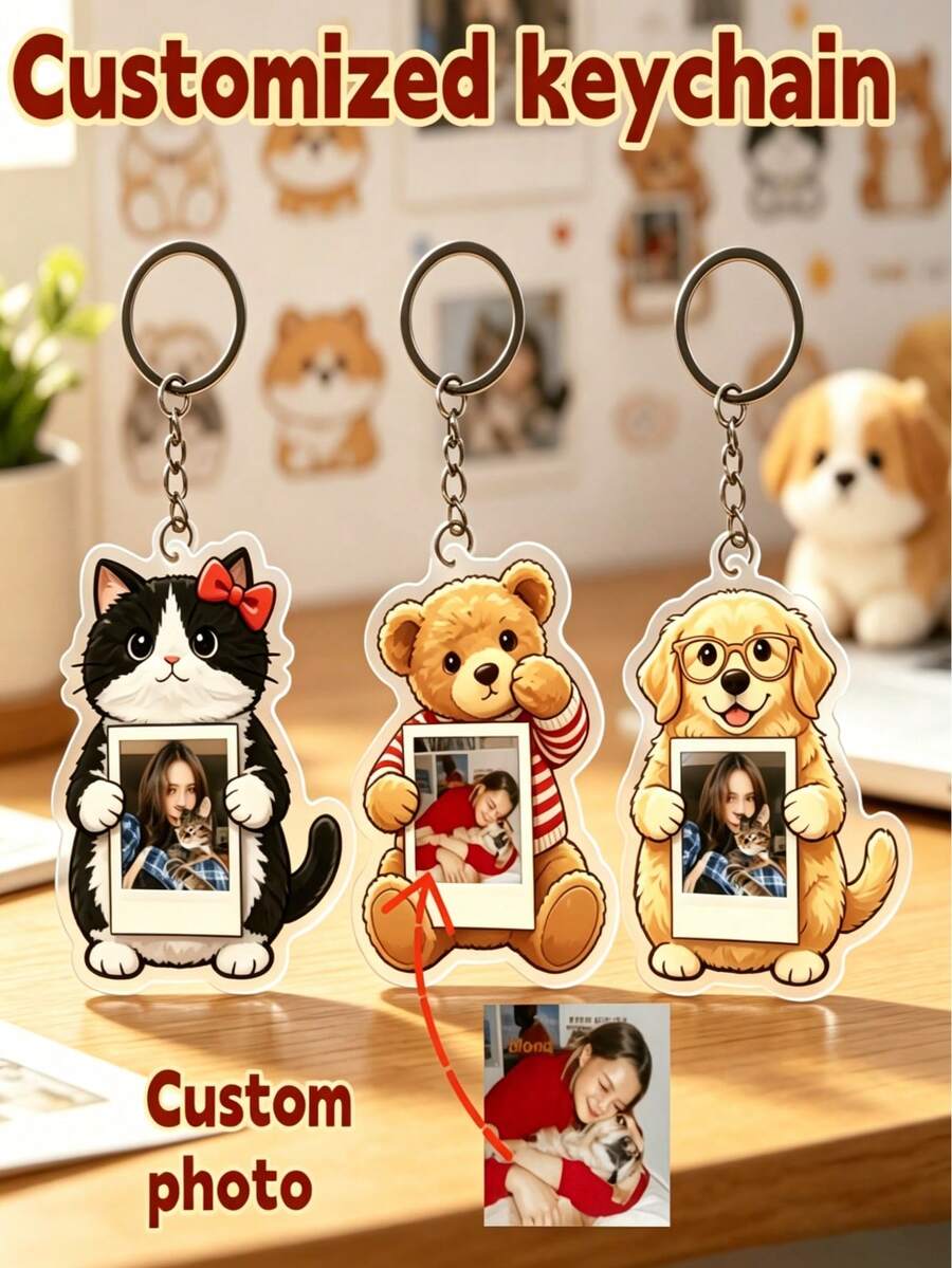 Customized Cute Animal Shaped Keychain - Available In Cat, Panda Or Dog Styles. The Perfect Gift For "Pet Moms" And Animal Lovers - Also An Ideal Choice For Mother's Day And Father's Day. - Multicolor - View 1