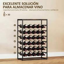 Adega de vinhos de 6 níveis para 30 garrafas com tampo em madeira, estilo industrial, 59x30x88,5 cm, marrom rústico - Castanho - Ver 3