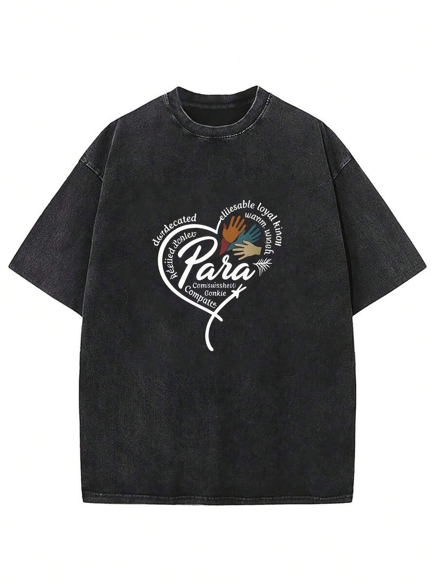 Camiseta casual vintage cómoda y lavada para mujer, camiseta de manga corta con cuello redondo,% algodón lavado y versátil para hombre, adecuada para uso diario y atuendos de, estilo unisex. - Negro - Ver 1