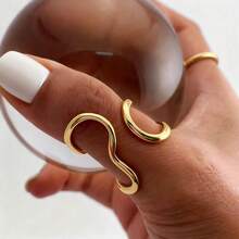 1 pieza Anillo de acero inoxidable con línea asimétrica, anillo abierto minimalista y versátil apto para uso diario - Multicolor - Ver 7