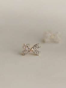 1 Pair 925 Sterling Silver Diamond Mini Bow Shiny Stud Earrings, Versatile All-Match Style - Bow - View 2