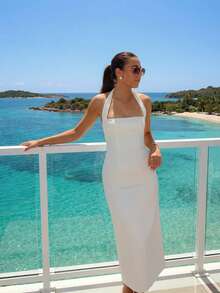 Solid Color Casual Elegant Backless French Style High-End Strapless Dress Summer Party - Pearl White - View 2