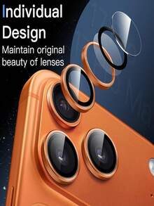 3pcs Orange Anti-Scratch High-Definition Single Lens Screen Protector, Suitable For IPhone 17 Pro Max/17 Pro/16/16 Plus/15 Pro/15 Pro Max/14 Pro/14 Pro Max. Super Hard 9H Tempered Metal Camera Lens Protector, Ultra-Thin Lens Rim, Precise Fit, Easy Installation, Comprehensive Scratch And Impact Protection, High Lens Coverage - Orange - View 3