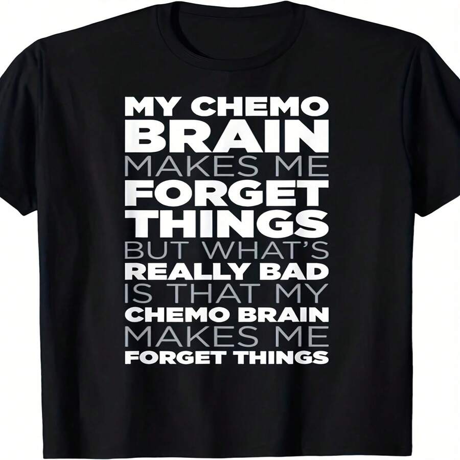 Exclusive Decorations For Independence Day/Father's Day, Funny Chemotherapy Sayings, Gifts For Cancer Patients, Unisex T-Shirt, Short-Sleeved Printed T-Shirt For Summer 2025, Pure Cotton, 220g. Cancer Prevention Awareness, Casual Wear, Retro Style, Soft Fabric, Breathable Material, Printed T-Shirt, Cancer Survivor. - 黑色 - 查看 1