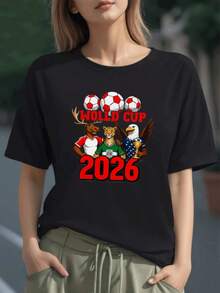 Tres animales simbolizan la unión deportiva mundial con balón y trofeo celebrando el espíritu del fútbol 2026 camiseta para mujer 100% algodón cómoda y ideal para fans apasionadas - Negro - Ver 6