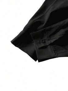 Camisa casual/de trabajo de manga larga, de un solo pecho y de unicolor para mujer de talla grande - Negro - Ver 7