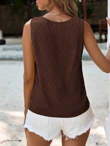 Camiseta sin mangas de unicolor para mujer, blusa de verano verde - Café integral - Ver 2