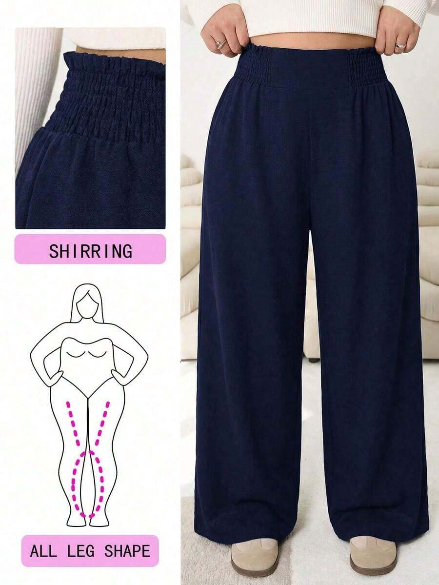 Pantalones casuales nuevos para otoño/invierno 2025, adecuados para salidas, uso diario casual, fiestas, ir al trabajo, volver al colegio, citas, hogar, fiestas de cumpleaños y múltiples ocasiones.Corte relajado, cintura elástica, pierna ancha, - Azul marino - Ver 1