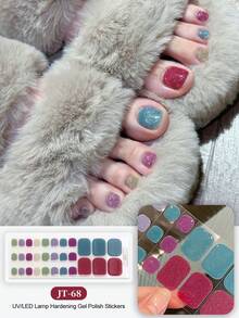 New Semi-Cured Gel Toe Nail Stickers, Glitter Design, In Stock Wholesale, Waterproof & Long-Lasting For Summer - Multicolor - View 8