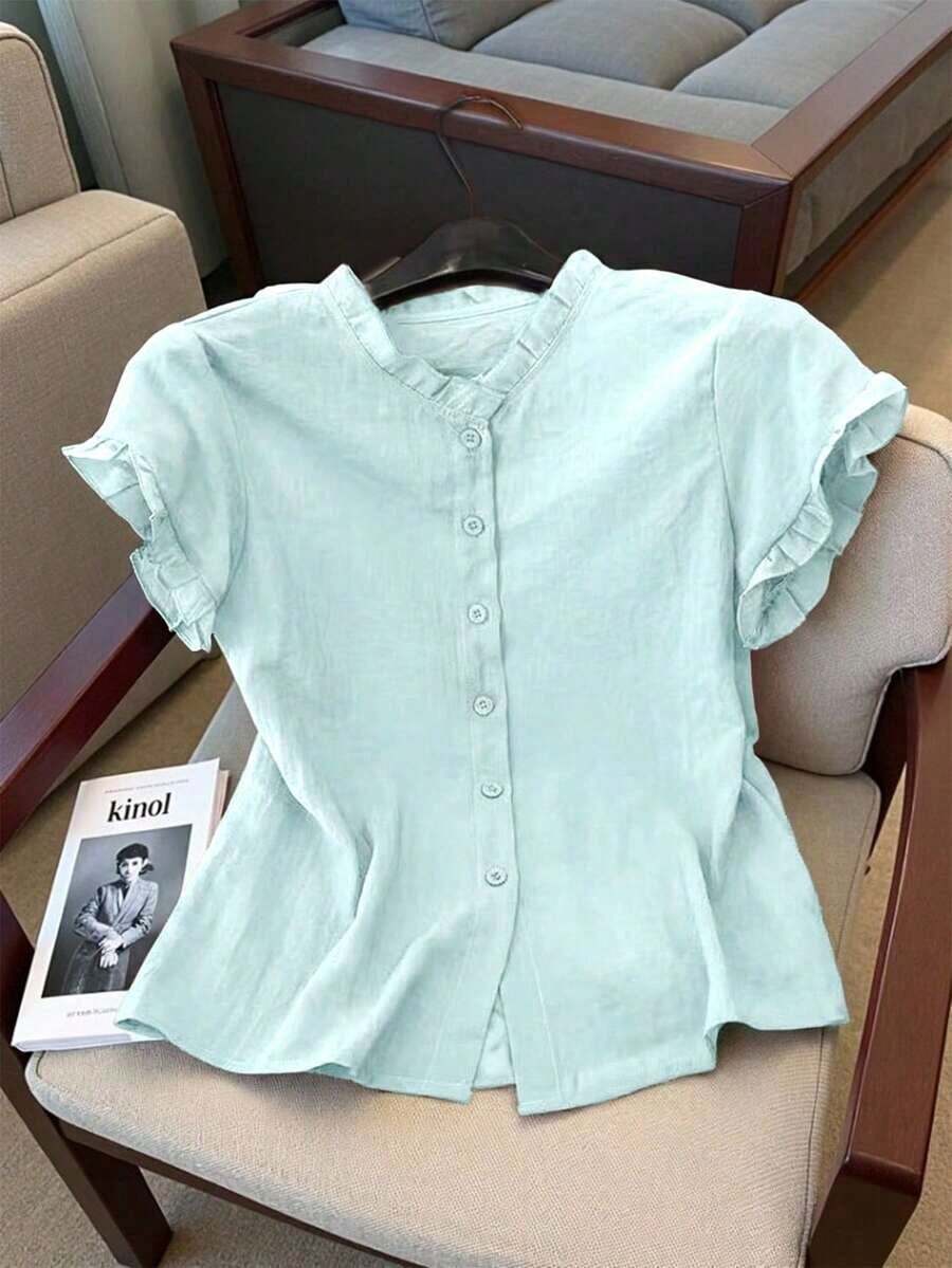 casual de mujer de unicolor y manga corta, para verano - Azul menta - Ver 1