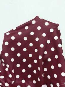 Blusa/Top/Camiseta asimétrica con estampado de lunares rojos, cuello asimétrico/asimétrico, decoración de botones metálicos, plisado asimétrico, adecuado para el Día de San Valentín, citas, vuelta al cole, verano, playa, vacaciones, lunares retro - Rojo violeta - Ver 3