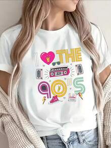 Women's Clothing Women's Casual Short-Sleeved T-Shirt With 90s Retro Design, Ideal For Parties And Everyday Wear, Lightweight And Comfortable Women's Shirts - 白色 - 查看 1