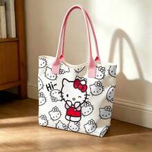 Miniso Sanrio Hello Kitty All-Over Print Canvas Tote Bag, Cream Shoulder Bag For Daily Use - White - View 2