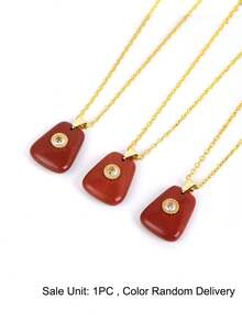 1 chiếc mặt dây chuyền hình thang bằng đá tự nhiên dành cho nữ, đá thạch anh hồng, ngọc lam và đá zirconia, trang sức quà tặng H881 - Vòng cổ - Xem 15
