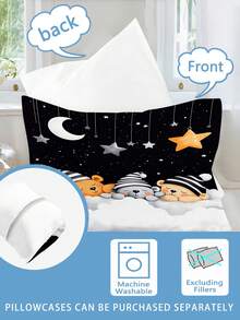 2/3pcs Customized Name Sleepy Bear Star Moon Children's Duvet Cover Set, Comfortable Night Sky Style Polyester Bedding, Includes Pillowcase, Soft And Breathable, Wrinkle-Resistant, Personalized Bedspread And Birthday Gift For Boys' Bedroom - Multicolor - View 5