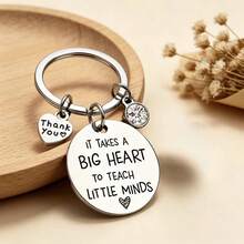 1个“It Takes A Big Heart”教师节/毕业礼物不锈钢钥匙扣，镶嵌粉色水钻“Thanks You”字样，教师节礼物 - 鋼色 - 查看 2