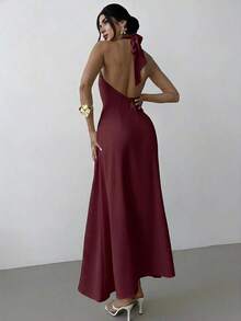 Vestido largo suelto sin mangas y sin espalda, elegante para vacaciones y fiestas, romántico y de moda para el verano, la playa - Burdeos - Ver 2