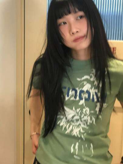 เสื้อยืดแขนสั้นพิมพ์ลายตัวอักษรตลกๆ ทรงหลวมลำลองสำหรับผู้หญิง Y2K ฤดูร้อน
