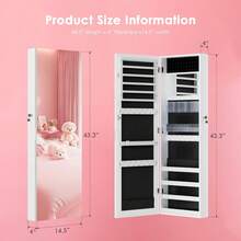Full Length Mirror Jewelry Organizers And Storage Cabinet, Wall Or Door Mounted, Necklace Ring Earring, And Makeup Storage Lockable Gift Armoire, White. - 白色 - 查看 4