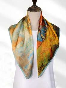 1pc Silk-Feel Printed Scarf/Headband/Hair Tie, Fashionable Versatile Small Neckerchief For Daily Use - Multicolor - View 2