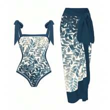 Women's One-Piece Swimsuit, Sexy Bikini With Long Lace-Up Skirt, Three-Piece Set. - 藍葉子系列 - 查看 1