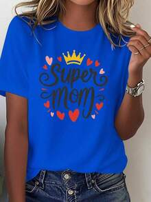 Camiseta de Mujer "Super Mamá" 100% Algodón - Blanca con Letras Doradas y Corazones Rojos - Ajuste Cómodo Casual Suave - Idea para Regalo del Día de la Madre - Ropa casual Todas las Estaciones - Atuendo Perfecto para el Nacimiento o El Día de La Mama - Diseño Super Mom & Cornizos en Oro y Rosa, Lavable a Mancha. Corte Relajado: Elegante y Transpirable de Algodón Puro - Azul - Ver 7