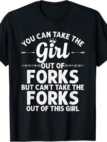 Camiseta divertida con el mensaje "Girl Out Of FORKS WA WASHINGTON Gift Home Roots USA". Camiseta unisex de algodón puro de 220 g, ideal para todas las estaciones, apta tanto para hombres como para mujeres. Tejido duradero de alta calidad, suave al tacto y de larga duración. Prenda transpirable, ideal para el otoño y las vacaciones. - Negro - Ver 1