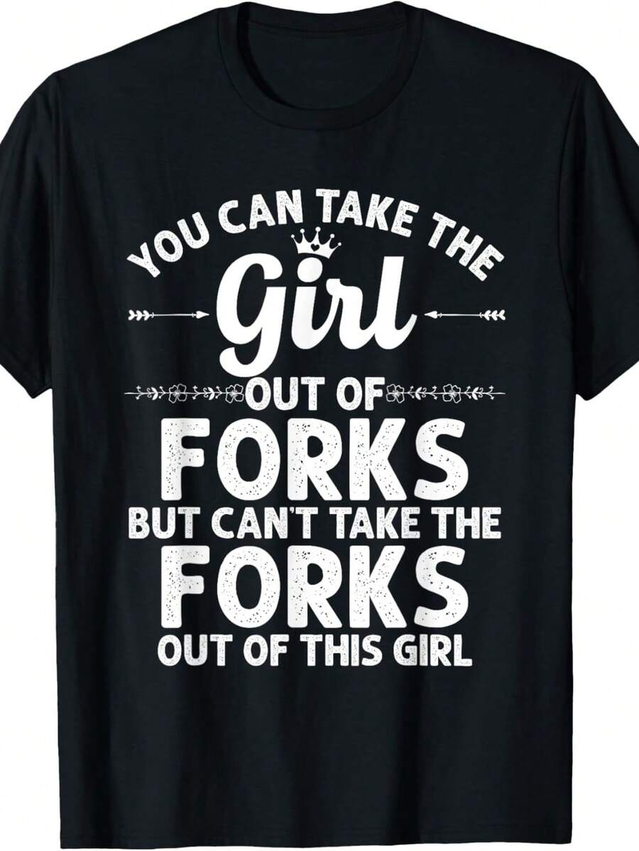 Camiseta divertida con el mensaje "Girl Out Of FORKS WA WASHINGTON Gift Home Roots USA". Camiseta unisex de algodón puro de 220 g, ideal para todas las estaciones, apta tanto para hombres como para mujeres. Tejido duradero de alta calidad, suave al tacto y de larga duración. Prenda transpirable, ideal para el otoño y las vacaciones. - Negro - Ver 1