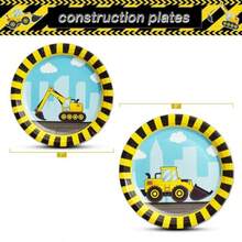 WERNNSAI Construction Party Supplies - 48PCS Disposable Dump Truck Themed Tableware Set for Boys Birthday Dinner Dessert Plates and Napkins Serves 16 Guests - Amarillo - Ver 3