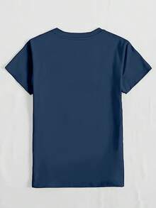 Camiseta Americana Versátil de Manga Corta, con Estampado de Dientes de Dibujos Animados y Cepillo de Dientes y Espejo, Pasta de Dientes y Taza de Café al Lado, Cuello Redondo, Estilo Nuevo de Verano 2026 para Mujer - Color azul marino - Ver 2