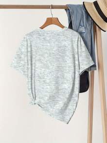 Talla Grande, Camiseta Casual de Manga Corta con Cuello Redondo y Estampado de Frutas Naranjas con Hojas para Mujer de Talla Grande - Gris Claro - Ver 2