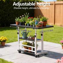 Sturdy Adjustable Height Versatile Garden Workbench | Metal Structure, Spacious Work Surface, Equipped With Lockable Wheels, Ideal For Office, Bedroom, Patio, Gardening, Long-Lasting And Easy To Maintain Design, Plant Stand, Outdoor Garden Table - Xem 2