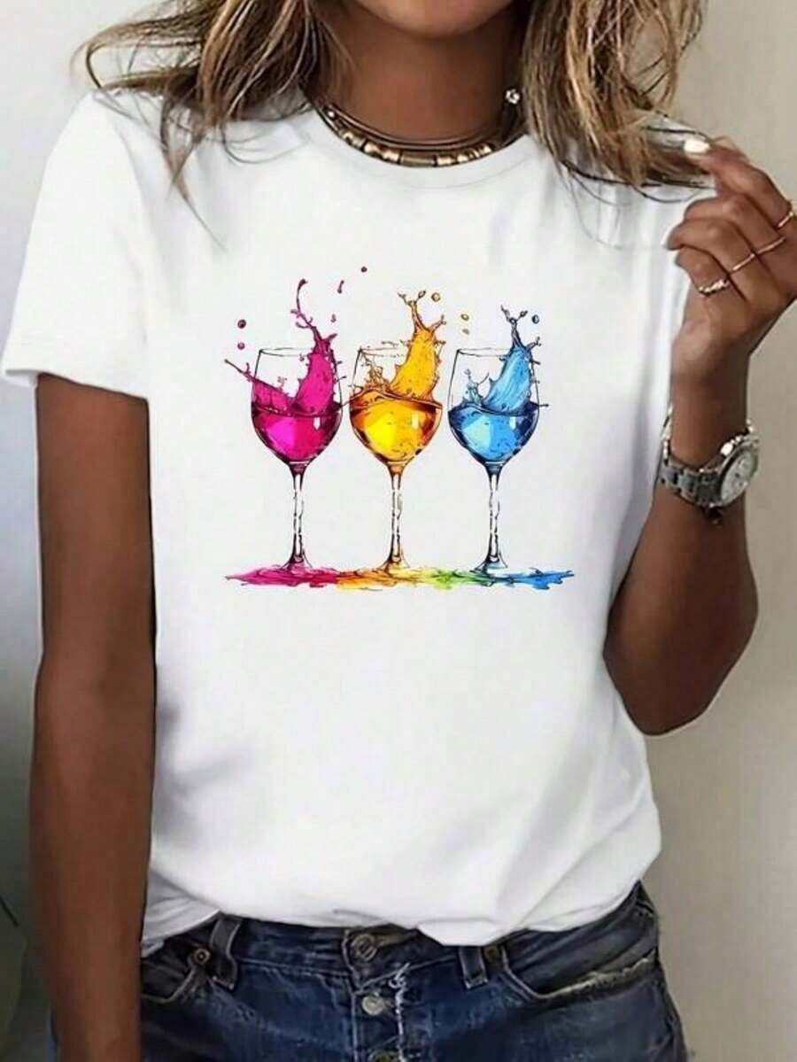 Women's Casual T-Shirts,Ladies' Casual Set Round-Neck Short-Sleeved T-Shirt, 100% Pure Breathable Fabric, Casual Spring And Summer Top, Everyday Comfort, Motivational Pattern,Women's T-Shirt, Y2K Style, Summer Fashion Tees, Streetwear Casual Sets and Tops - Blanco - Ver 1